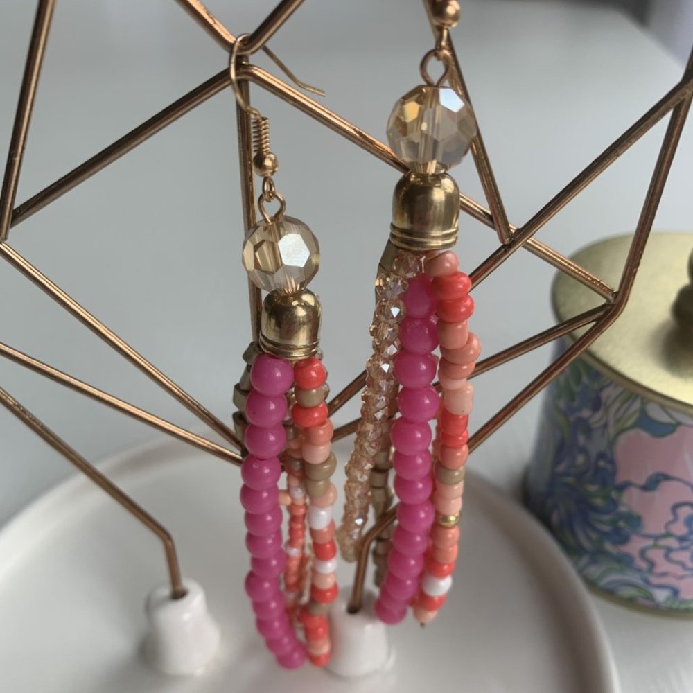 Pink Beaded Tassel Earring